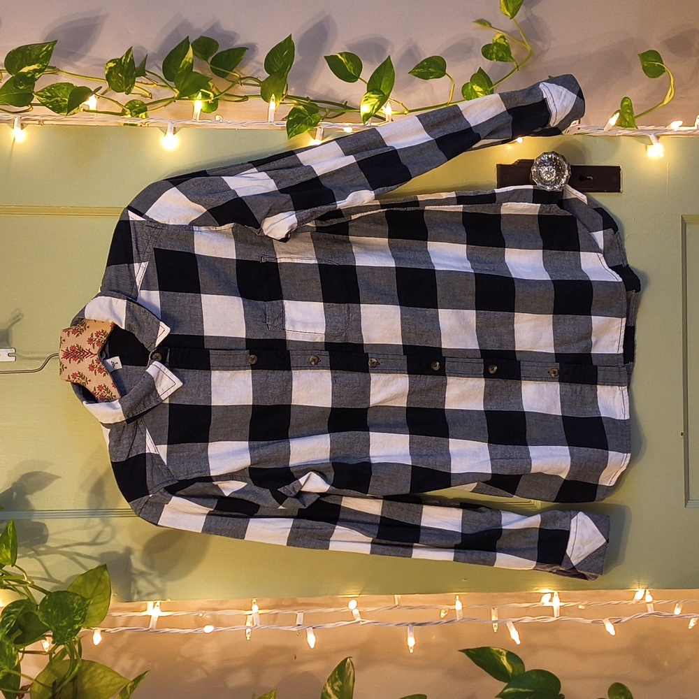 Women's Sonoma Checkered Plaid Flannel Black White Small